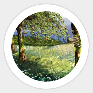 Orchard Scene Circle Version Sticker